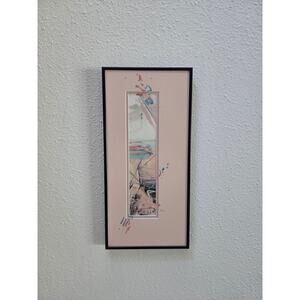 Mary Endico Abstract Watercolor 17x8" Framed Vintage Modern Art Signed Original